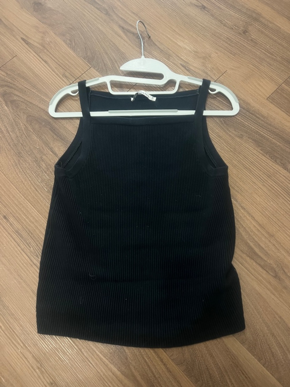 Black Ribbed Square-Neck Tank Top - Women